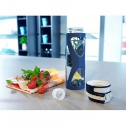 LEIFHEIT 03258 borraccia 600 ml Uso quotidiano, Fitness, Sport Nero, Blu, Trasparente Vetro, Polipropilene (PP), Silicone