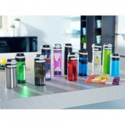 LEIFHEIT 03256 borraccia 600 ml Uso quotidiano, Fitness, Sport Nero, Rosso, Trasparente Vetro, Polipropilene (PP), Silicone