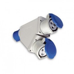 Adattatore industriale con spina CEE 2P+T 16A CEE blu 2 prese 2P+T 16A 6h IP44 200-250 V Blu/bianco 73105