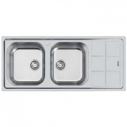 Foster 1354 060 - Lavello, 2 Vasche + Gocciolatoio, Inox Spazzolato, 1160x500 mm