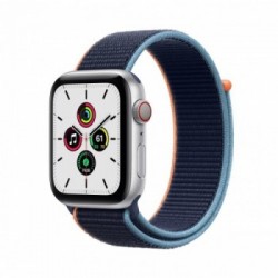 Apple Watch SE GPS + Cellular, 44mm in alluminio argento con cinturino Sport Loop Deep navy