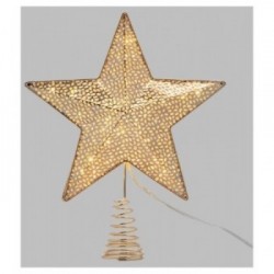 Puntale Stella Diametro 25cm in Metallo Traforato color Champagne Lucido, 23 MicroLED BIANCO CALDO Diametro 1,5mm, Serie VPM