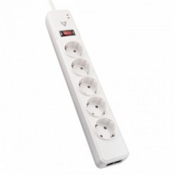 V7 Stabilizzatore di tensione a 5 prese Schuko casa/ufficio, cavo di 1,8 m, 1050 joule, bianco
