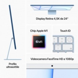 Apple iMac 24" con display Retina 4.5K (Chip M1 con GPU 8-core, 256GB SSD) *ESTENSIONE GARANZIA3 3 ANNI IN PIU' in omaggio*