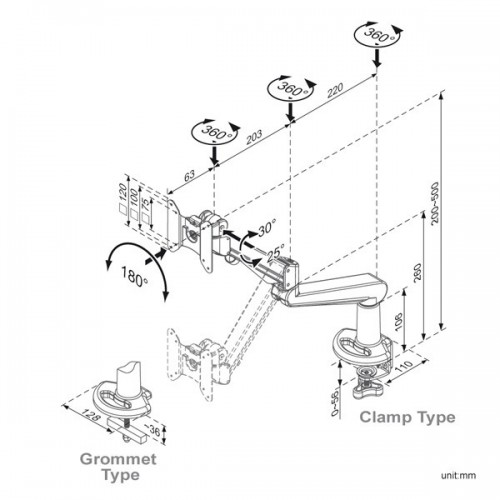 ROLINE LCD Monitor Stand Pneumatic, Desk Clamp,...