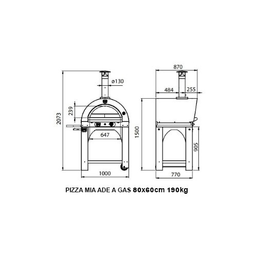 Pizza Mia - Forno a Gas Ade, 80X60, Tetto Inox 304