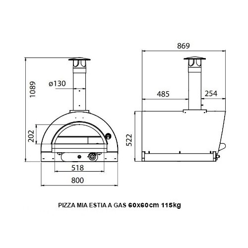 Pizza Mia - Forno a Gas Estia, 60X60, Ramato
