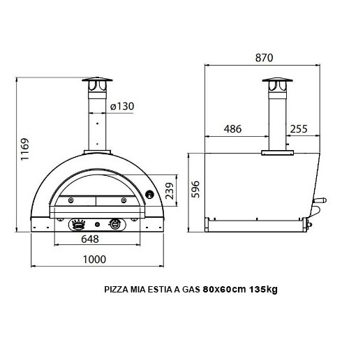 Pizza Mia - Forno a Gas Estia, 80X60, Tetto...
