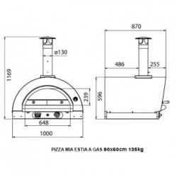 Pizza Mia - Forno a Gas Estia, 80X60, Tetto Inox 304