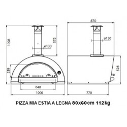 Pizza Mia - Forno a Legna Estia, 80X60, Tetto Inox 304