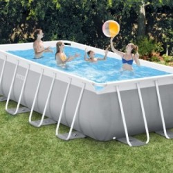 Intex 26792NP Metal Frame - Piscina Rettangolare Fuori Terra, 488x244x107 cm con Pompa Filtro, Scaletta, Telo Base e Copertura
