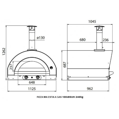 Pizza Mia - Forno a Gas Estia, 100X80, Ramato