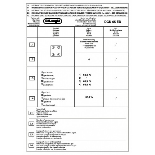 DeLonghi DGK 65 ED - Cucina a Gas, 4...