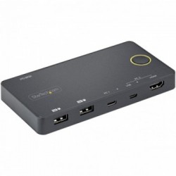 StarTech.com Switch KVM ibrido USB-A + HDMI e USB-C a 2 porte - Monitor singolo HDMI 2.0 4K 60Hz - Switch KVM compatto per