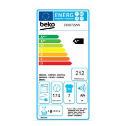 - OUTLET - Beko DRX722W - Asciugatrice OptiSense a Pompa di Calore, EcoGentle, 7 Kg, Classe A++