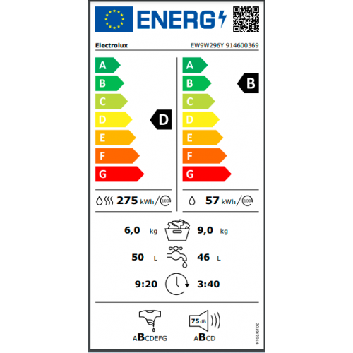 Electrolux EW9W296Y - Lavasciuga, 9+6 KG, 1400...