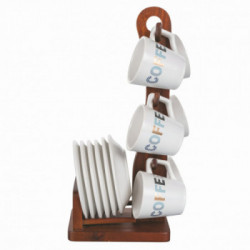 Villa D'Este Home Tivoli 'Luxury', Set 6 tazzine caffè con piattino, stand in legno