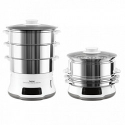 Tefal Convenient Series Deluxe VC502D10 pentola a vapore 3 cestello/i Superficie piana 900 W Acciaio inossidabile, Bianco