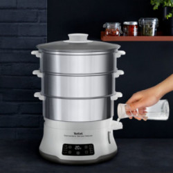 Tefal Convenient Series Deluxe VC502D10 pentola a vapore 3 cestello/i Superficie piana 900 W Acciaio inossidabile, Bianco