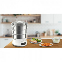 Tefal Convenient Series Deluxe VC502D10 pentola a vapore 3 cestello/i Superficie piana 900 W Acciaio inossidabile, Bianco