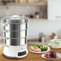 Tefal Convenient Series Deluxe VC502D10 pentola a vapore 3 cestello/i Superficie piana 900 W Acciaio inossidabile, Bianco