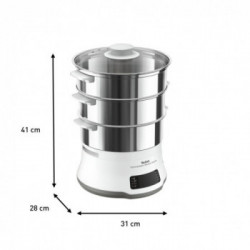 Tefal Convenient Series Deluxe VC502D10 pentola a vapore 3 cestello/i Superficie piana 900 W Acciaio inossidabile, Bianco