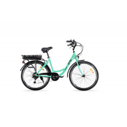 EMG Jammy CY26 E-Bike, 36V, 250W, 25 Km/h, 26", Freno V-Brake, Shimano 6 Rapporti, Peso Max 120 Kg, Verde Acqua