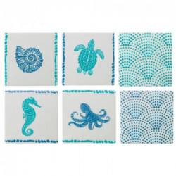 Villa D'Este Home Tivoli 'Cote d'Azur', Set 6 Sottobicchieri quadrati in ceramica