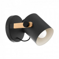 Eglo HORNWOOD Applique, Struttura in Metallo, Finitura Nero, crema Diffusore in legno, Finitura marrone Ø17 cm