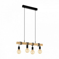 Eglo TOWNSHEND Lampada a Sospensione Struttura in Metallo e Legno, Finitura Nero, Marrone 70x10,5x110 cm, Lampadina non Incl.