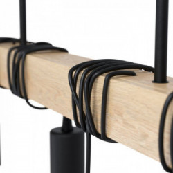 Eglo TOWNSHEND Lampada a Sospensione Struttura in Metallo e Legno, Finitura Nero, Marrone 70x10,5x110 cm, Lampadina non Incl.