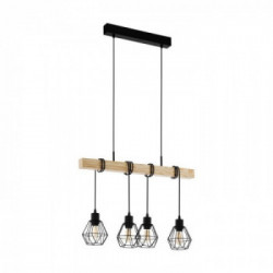 Eglo TOWNSHEND 5 Lampada a Sospensione Struttura in metallo e legno, Finitura Nero, Marrone 70x20xh110 cm, Lampadina non Incl.