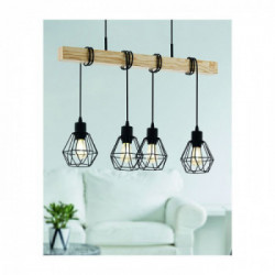 Eglo TOWNSHEND 5 Lampada a Sospensione Struttura in metallo e legno, Finitura Nero, Marrone 70x20xh110 cm, Lampadina non Incl.