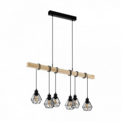 Eglo TOWNSHEND 5 Lampada a Sospensione Struttura in metallo e legno, Finitura Nero, Marrone 100x20xh110 cm