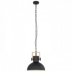 Eglo LUBENHAM Lampada a Sospensione Struttura in metallo e legno, Finitura Nero, Marrone Ø30xh110 cm, Lampadina non Incl.