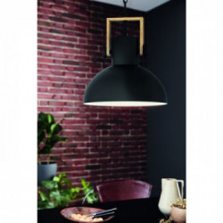 Eglo LUBENHAM Lampada a Sospensione Struttura in metallo e legno, Finitura Nero, Marrone Ø30xh110 cm, Lampadina non Incl.