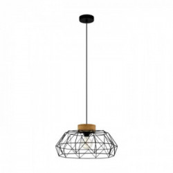 Eglo PADSTOW Lampada a Sospensione Struttura in Metallo e Legno, Finitura Nero, Naturale Ø45,5xh110 cm, Lampada non Incl.