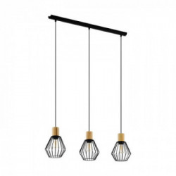 Eglo PALMORLA Lampada a Sospensione Struttura in Metallo e Legno, Finitura Nero, marrone 76x16xh110 cm, Lampada non Incl.