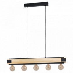 Eglo LAYHAM Lampada a Sospensione Struttura in Legno, Finitura Marrone, Nero 96x8,5xh110 cm, Lampada non Incl.