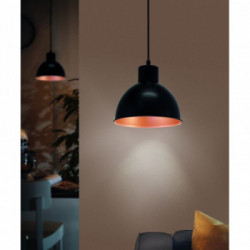 Eglo TRURO 1 Lampada a Sospensione Struttura in Metallo, Finitura Nero, Rame Ø21xh110 cm, Lampadina non Incl.