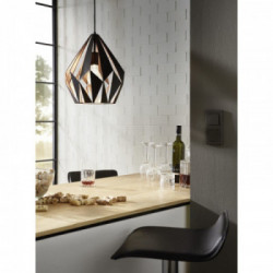 Eglo CARLTON 1 Lampada a Sospensione Struttura in Metallo, Finitura Nero, Rame Ø31xh110 cm, Lampadina non Incl.