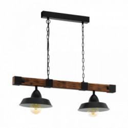 Eglo OLDBURY Lampada a Sospensione Struttura in Metallo e Legno, Finitura Nero, Marrone Anticato 86x26xh110cm,Lampadina non Incl