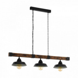 Eglo OLDBURY Lampada a Sospensione Struttura in Metallo e Legno, Finitura Nero/Marrone Anticato 118x26xh110cm, Lampadina non Inc