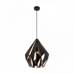 Eglo CARLTON 1 Lampada a Sospensione Struttura in Metallo, Finitura Nero, Rame Ø38,5xh150 cm, Lampadina non Incl.