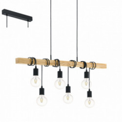 Eglo TOWNSHEND Lampadina a Sospensione Struttura in Metallo e Legno, Finitura Nero, marrone 100x10xh110 cm, Lampadina non Incl.