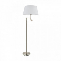 Eglo SANTANDER Piantana Struttura in Metallo, Finitura nickel Satinato, Diffusore in Tessuto, Finitura Bianco Ø50xh153 cm
