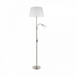 Eglo CONESA Piantana Struttura in Metallo, Finitura nickel Satinato, Diffusore in Tessuto, vetro, Finitura Bianco Ø38xh170 cm