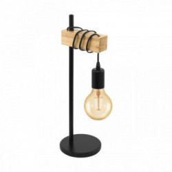 Eglo TOWNSHEND Lampada da Tavolo Struttura in Metalloe Legno, Finitura Nero, Marrone 17,5x15,5xh50 cm