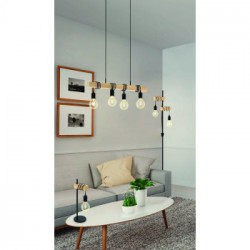 Eglo TOWNSHEND Lampada da Tavolo Struttura in Metalloe Legno, Finitura Nero, Marrone 17,5x15,5xh50 cm