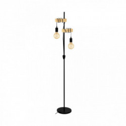 Eglo TOWNSHEND Piantana Struttura in Metallo e Legno, Finitura Nero, Marrone 20,5x25xh166,5 cm Lamapadina non Incl.